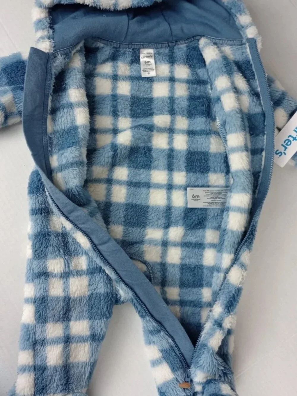 NWT‎ Carter's Baby Size 6m Fuzzy Blue Plaid Sherpa Jumpsuit